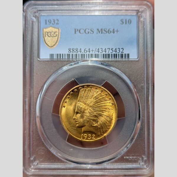 1932 $10 gold indian pcgs ms64+