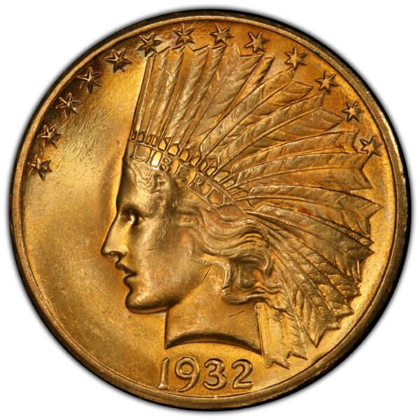 1932 $10 gold indian pcgs ms64+