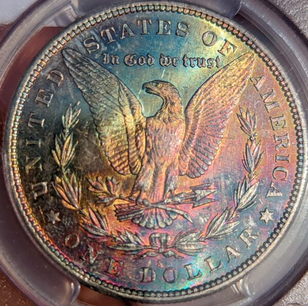 1880 s morgan dollar ms63 pcgs rainbow tone