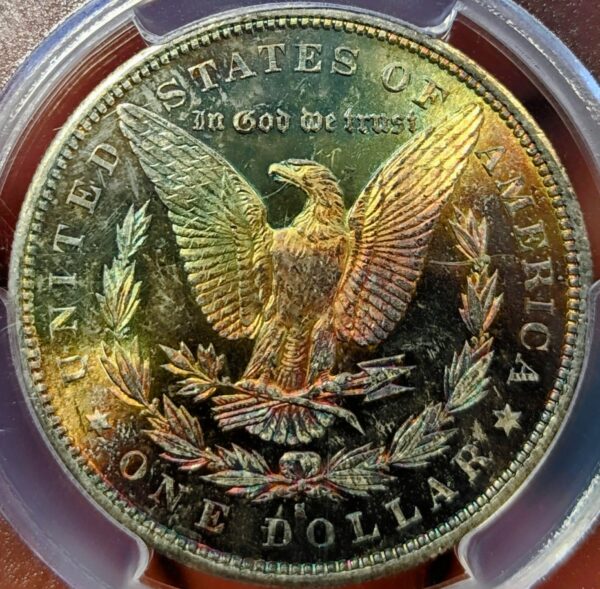 1880 s morgan dollar ms63 pcgs rainbow tone