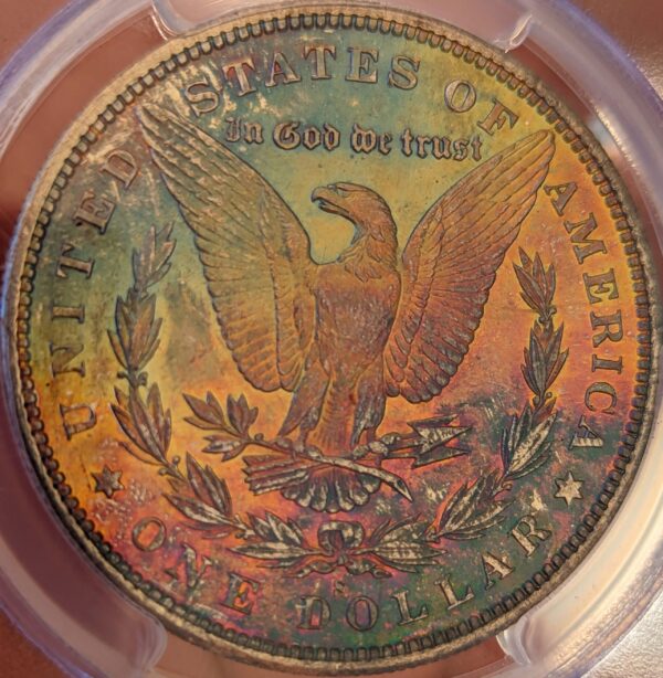 1880 s morgan dollar ms63 pcgs rainbow tone